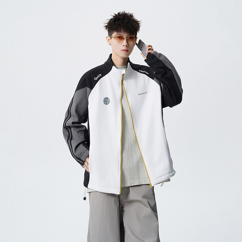 Retro Long Sleeve Hoodie for Men and Women, Spring Couple Loose Stand-Up Collar Open Front Cardigan, College Style Versatile Casual Top