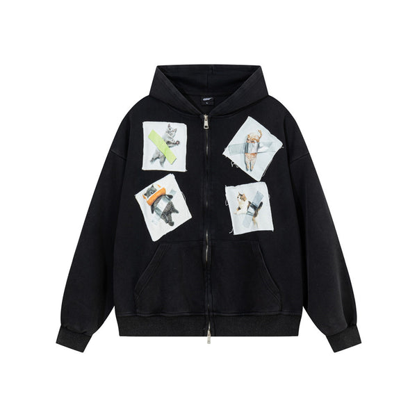 Color blocking adhesive cloth cat hooded sweatshirt