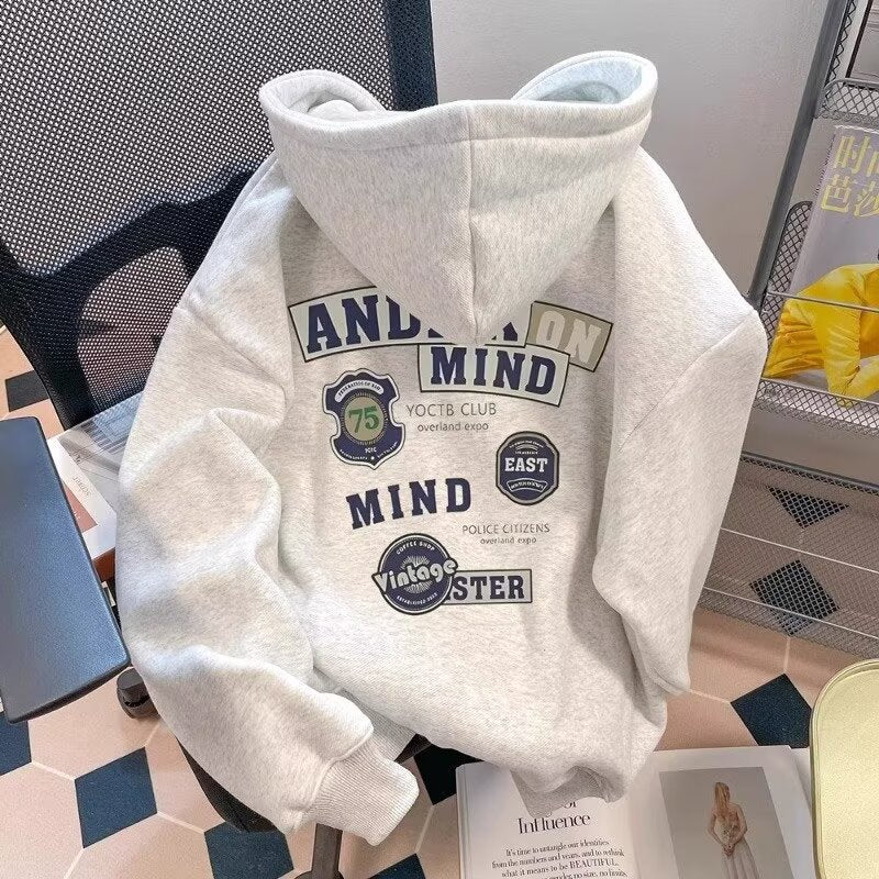 Men's Casual Long Sleeve Hooded Fleece-Lined Oversized Sweatshirt