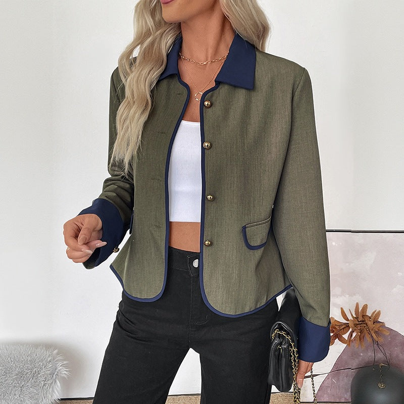 Elegant Vintage Jacket with Metal Buttons, Lapel and Contrast Trim