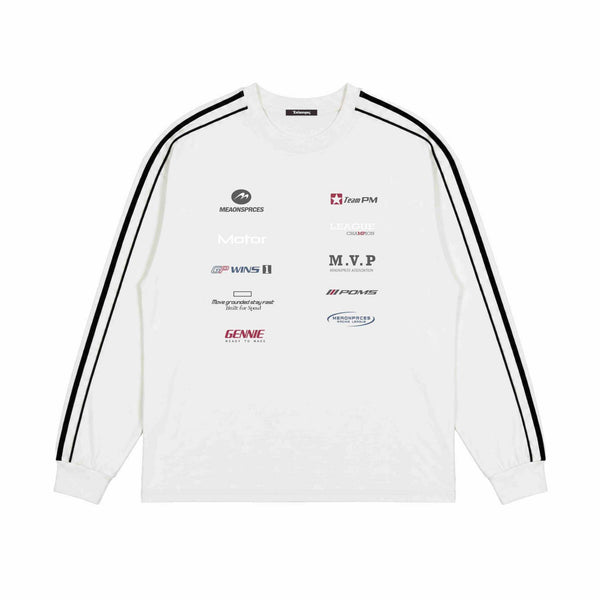 Motorcycle wind fabric letter-print round-neck loose-fitting long-sleeved T-shirt