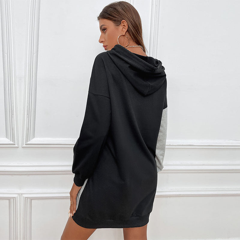 Long Sleeve Hooded Knit Loose Short Dress