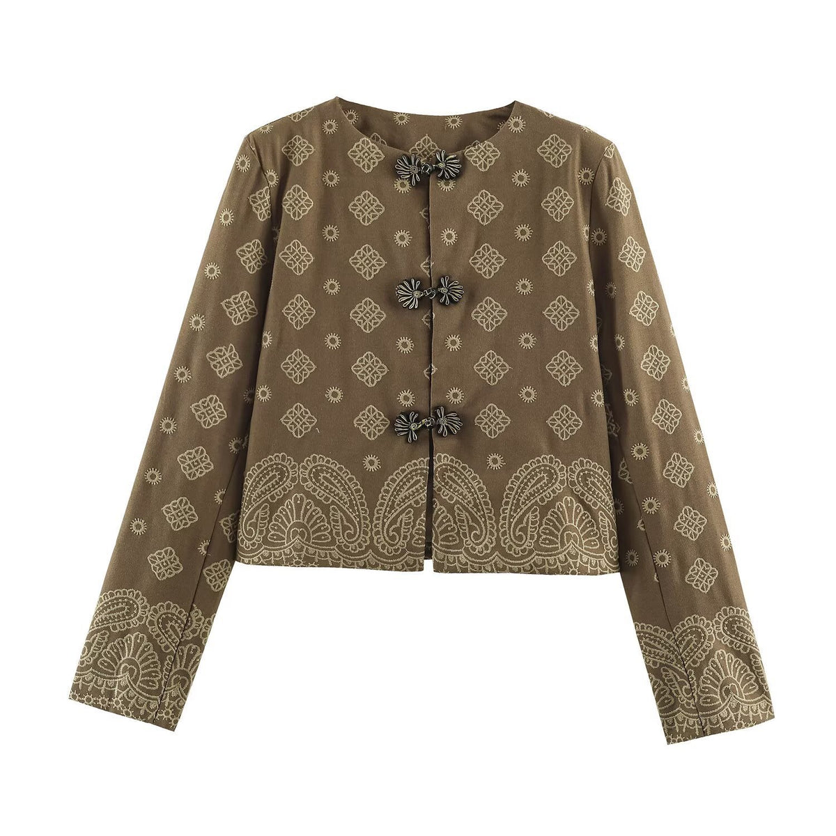 Buckled long sleeved embroidered jacket