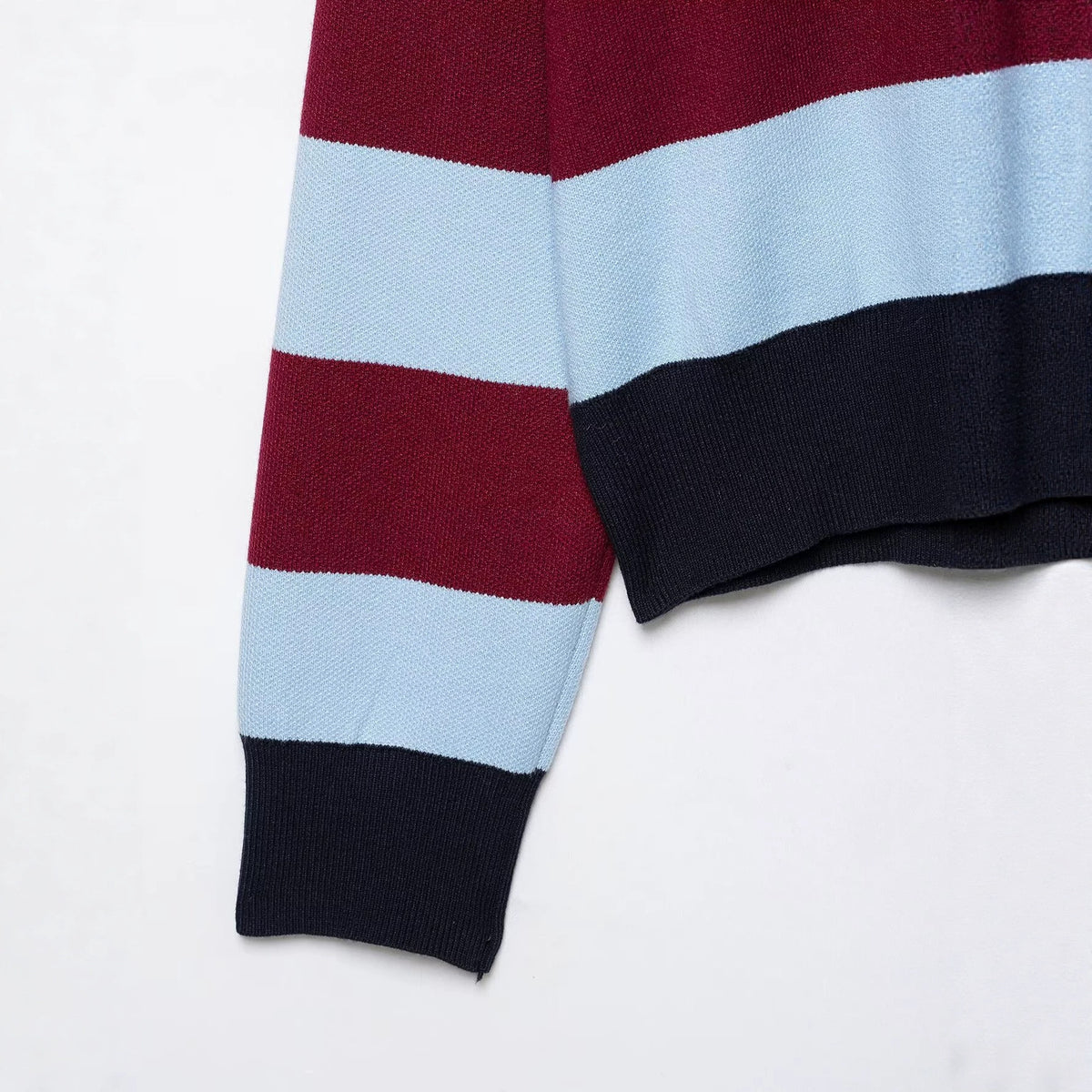 Versatile casual minimalist polo collar long sleeved striped knit sweater for women