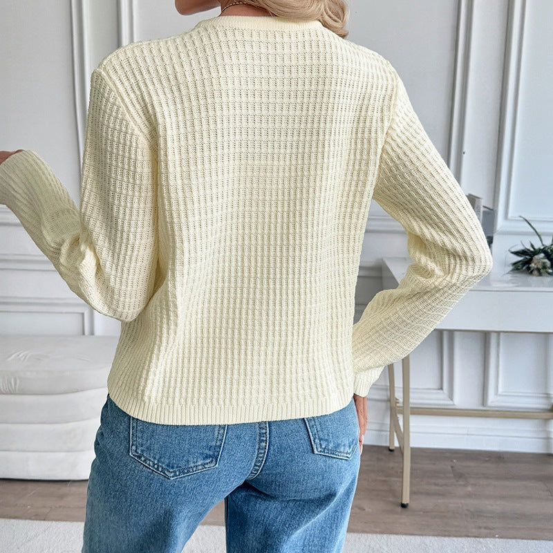 Solid Color Metal Button Short Knit Cardigan Sweater for Women