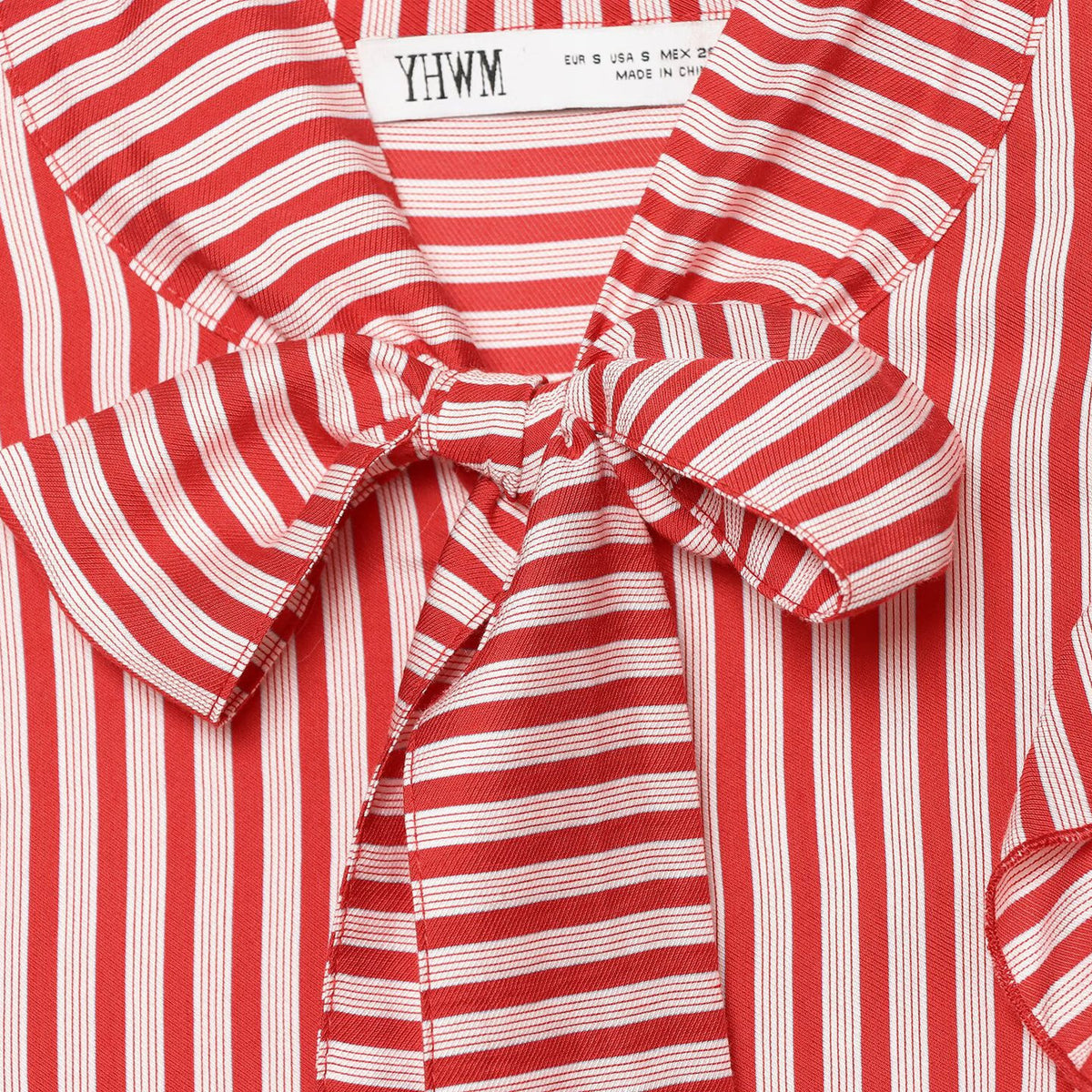 Butterfly bow ribbon collar striped shirt for women