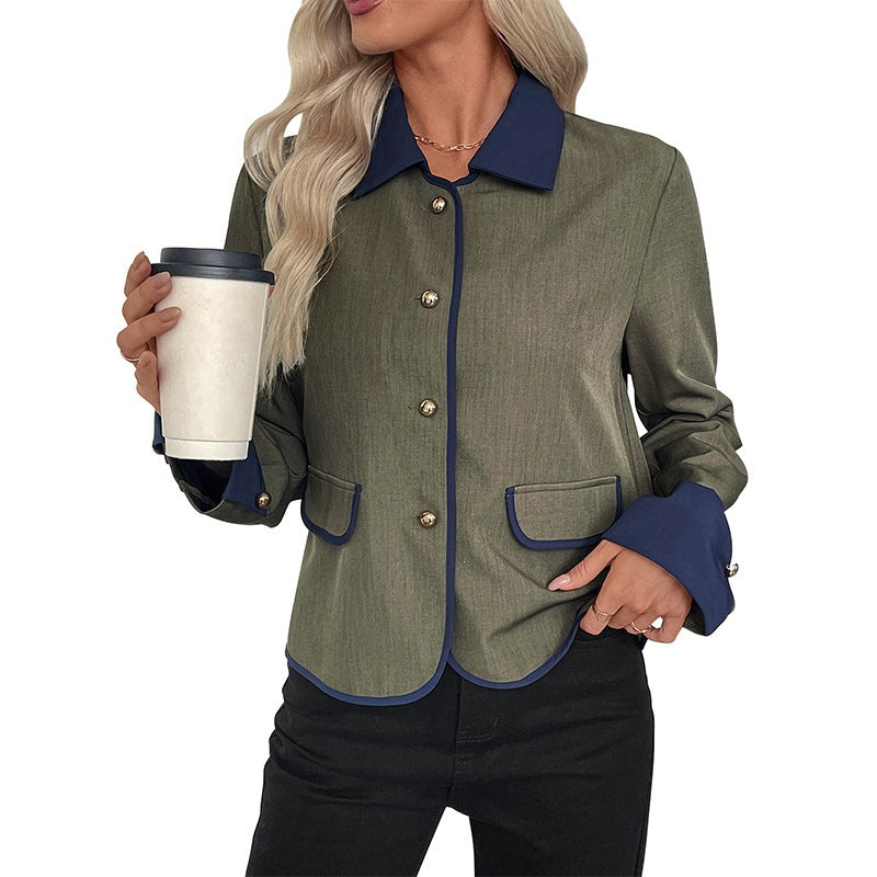 Elegant Vintage Jacket with Metal Buttons, Lapel and Contrast Trim