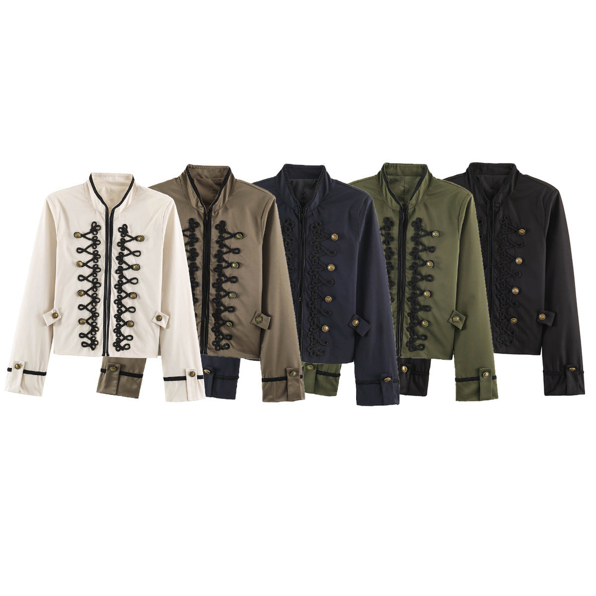 Simple knot wrapped flower sleeves long sleeved stand up collar jacket for women