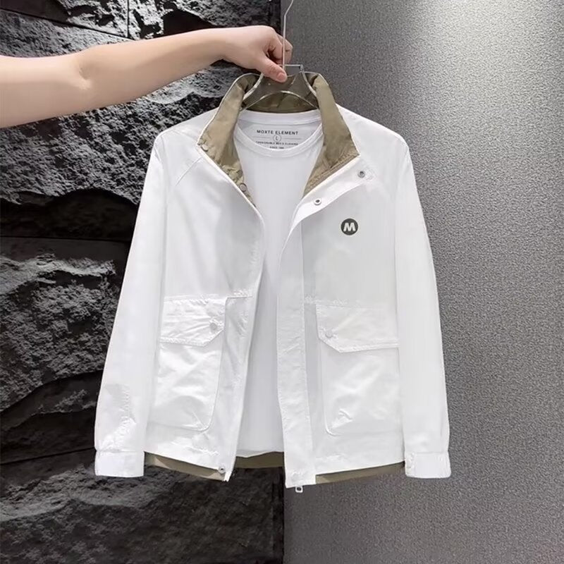 Men's Casual Color-Block Double Layer Stand Collar Short Jacket