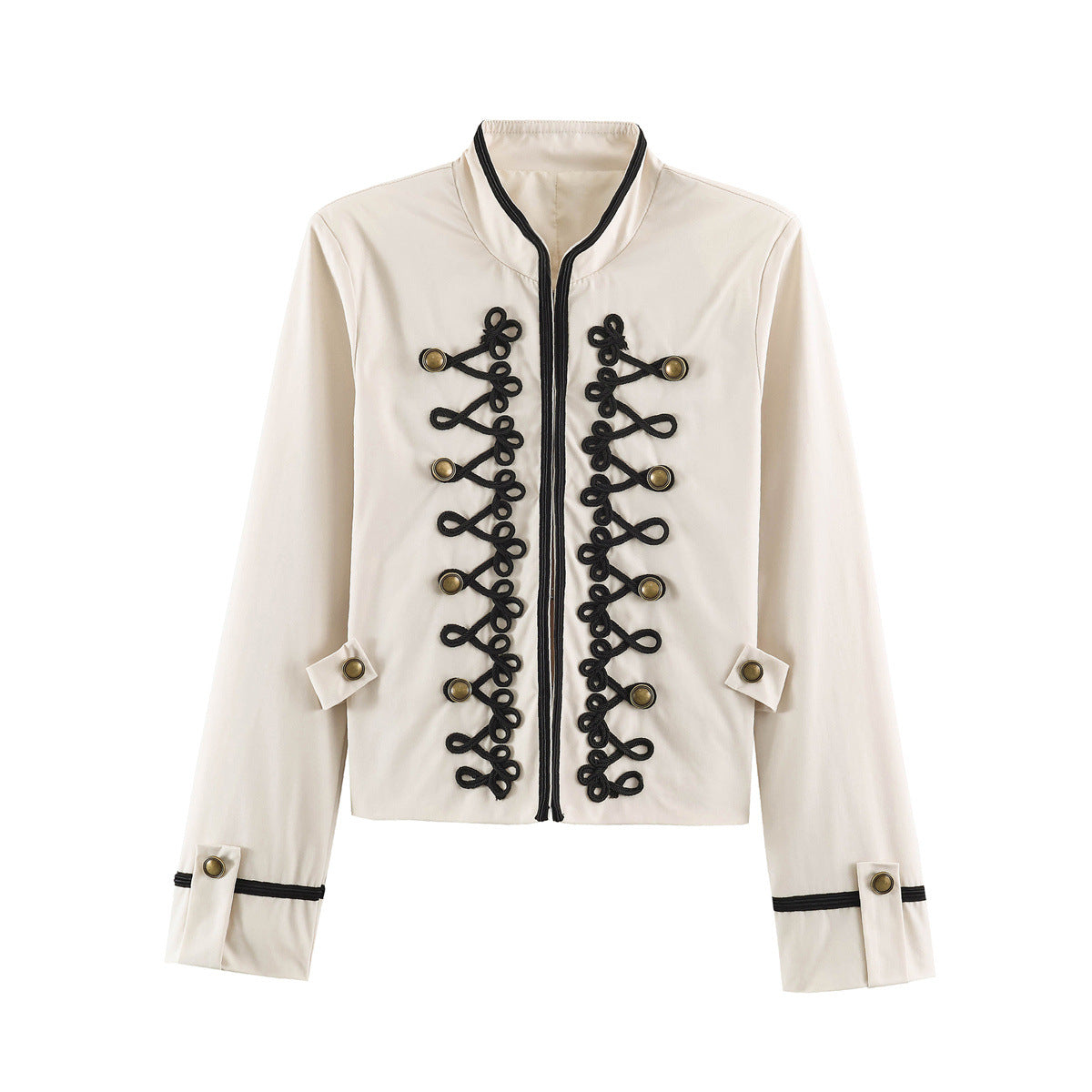 Simple knot wrapped flower sleeves long sleeved stand up collar jacket for women