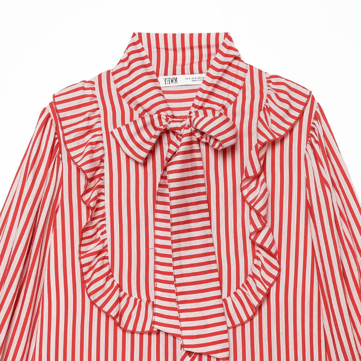 Butterfly bow ribbon collar striped shirt for women