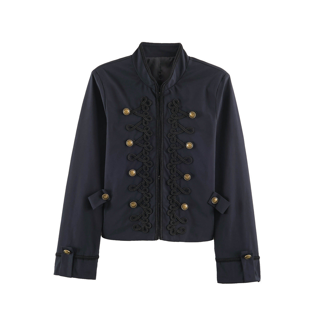 Simple knot wrapped flower sleeves long sleeved stand up collar jacket for women