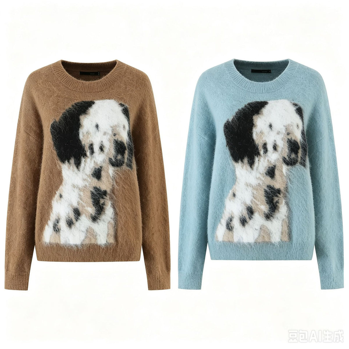 Loose little dog pattern jacquard knitted sweater for women