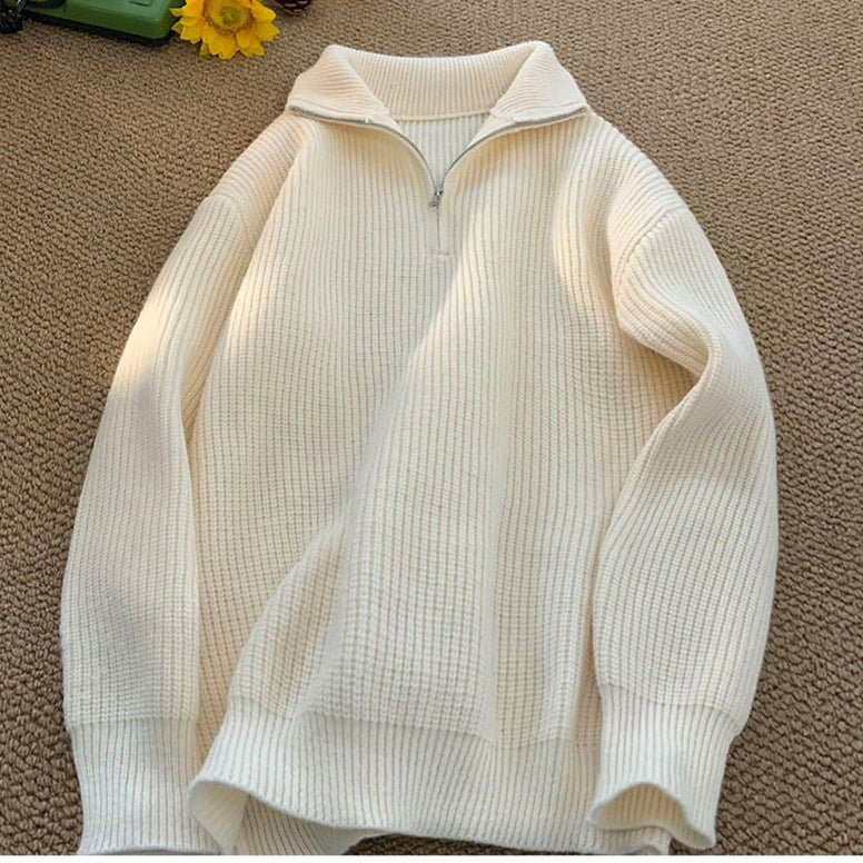 Men's Solid Color Half Zip Turtleneck Long Sleeve Knit Sweater