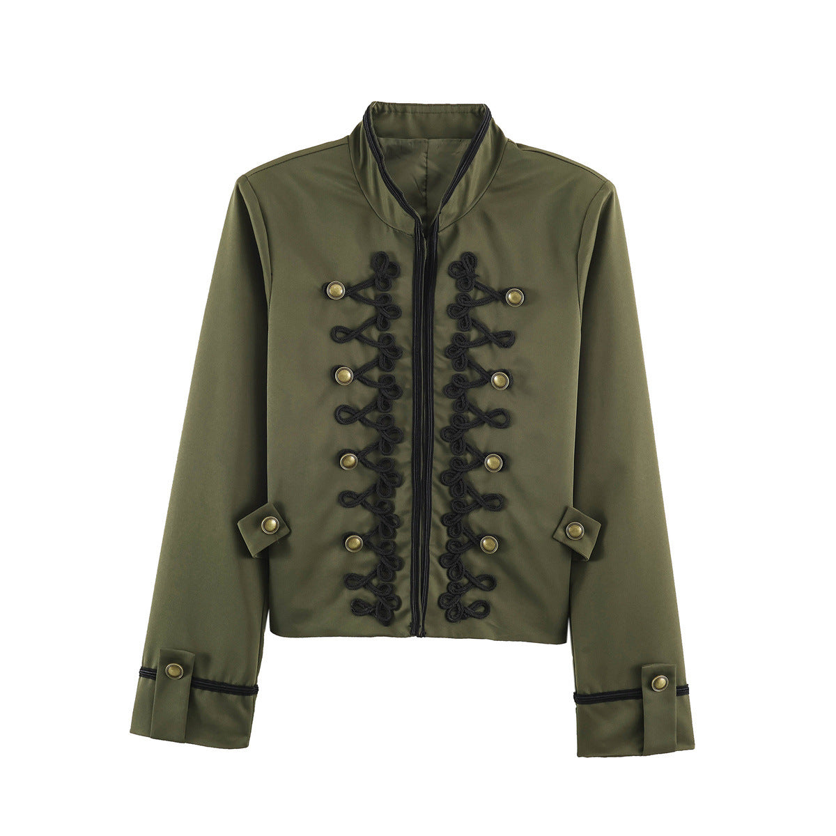 Simple knot wrapped flower sleeves long sleeved stand up collar jacket for women