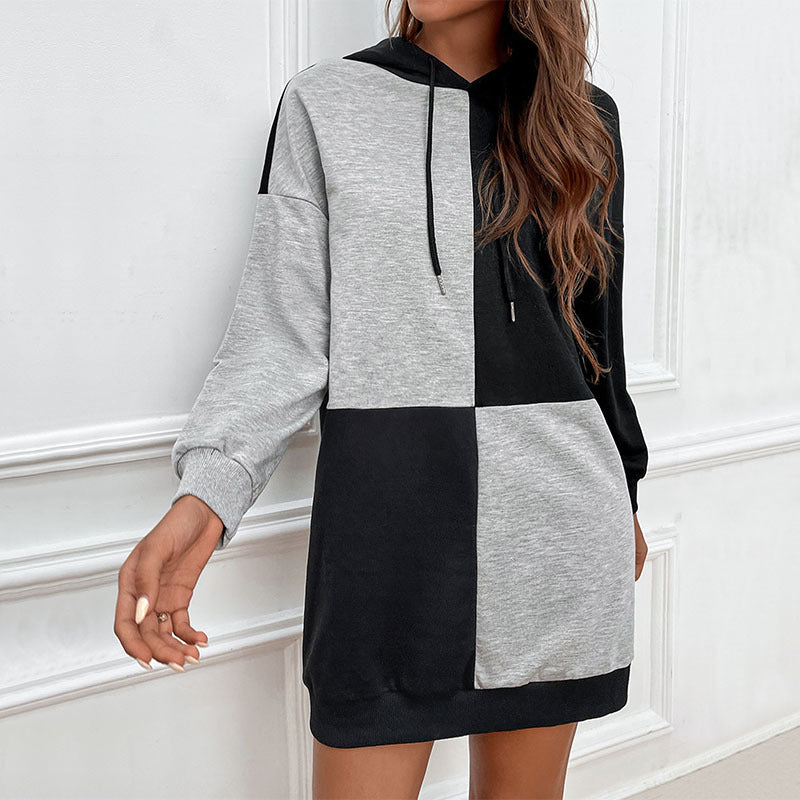 Long Sleeve Hooded Knit Loose Short Dress