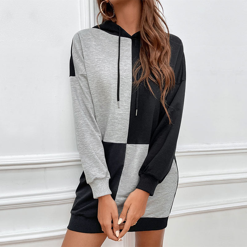 Long Sleeve Hooded Knit Loose Short Dress