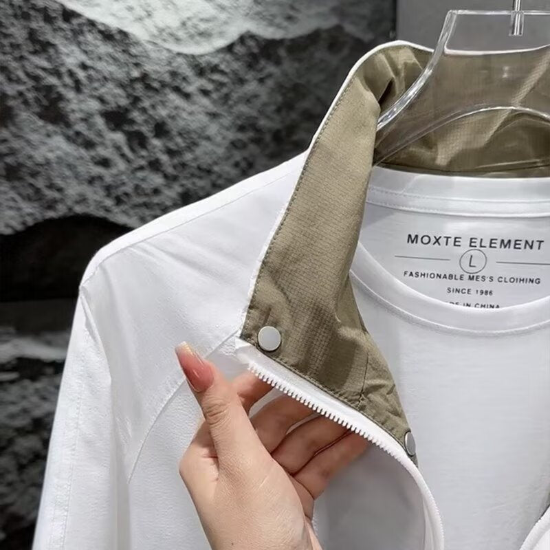 Men's Casual Color-Block Double Layer Stand Collar Short Jacket