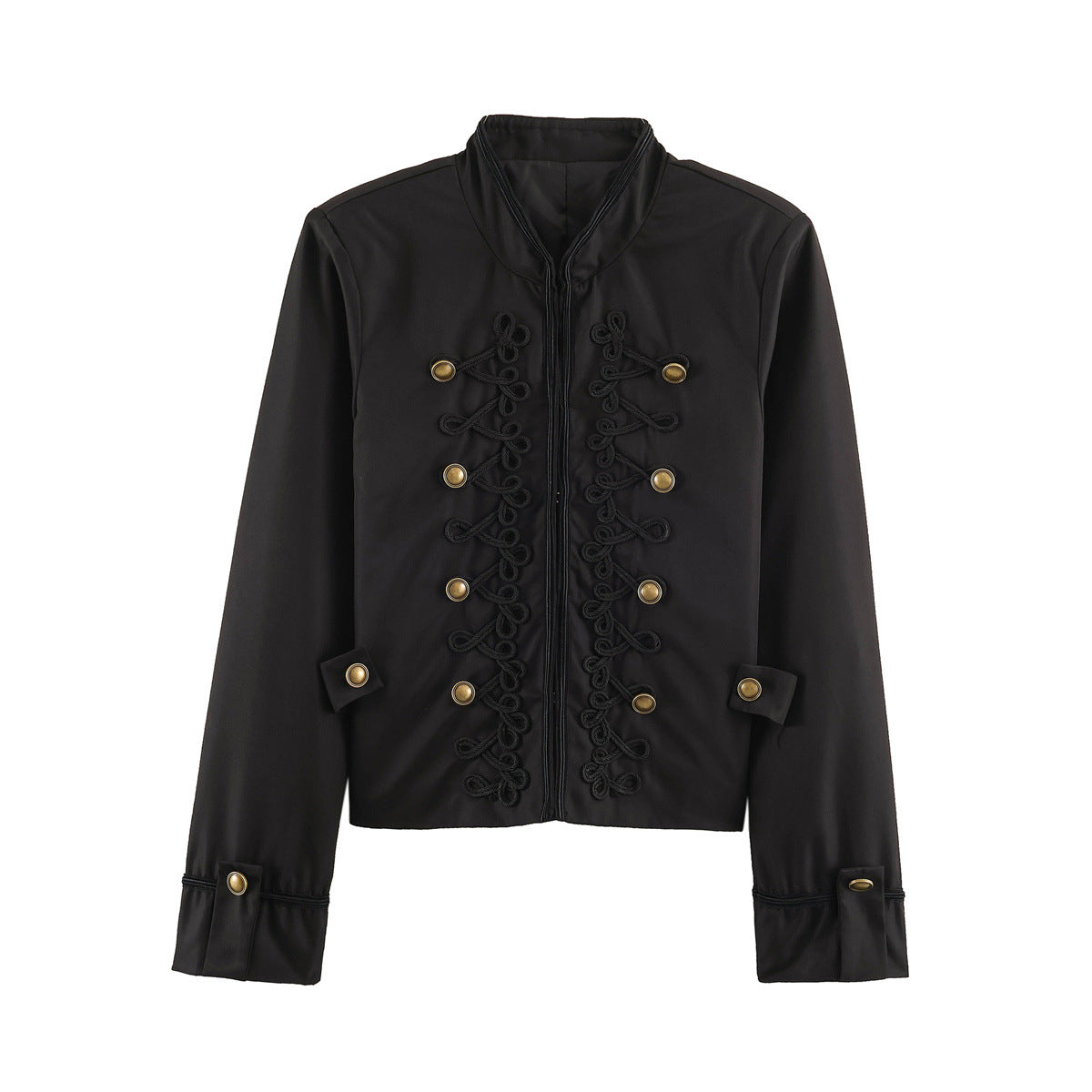 Simple knot wrapped flower sleeves long sleeved stand up collar jacket for women