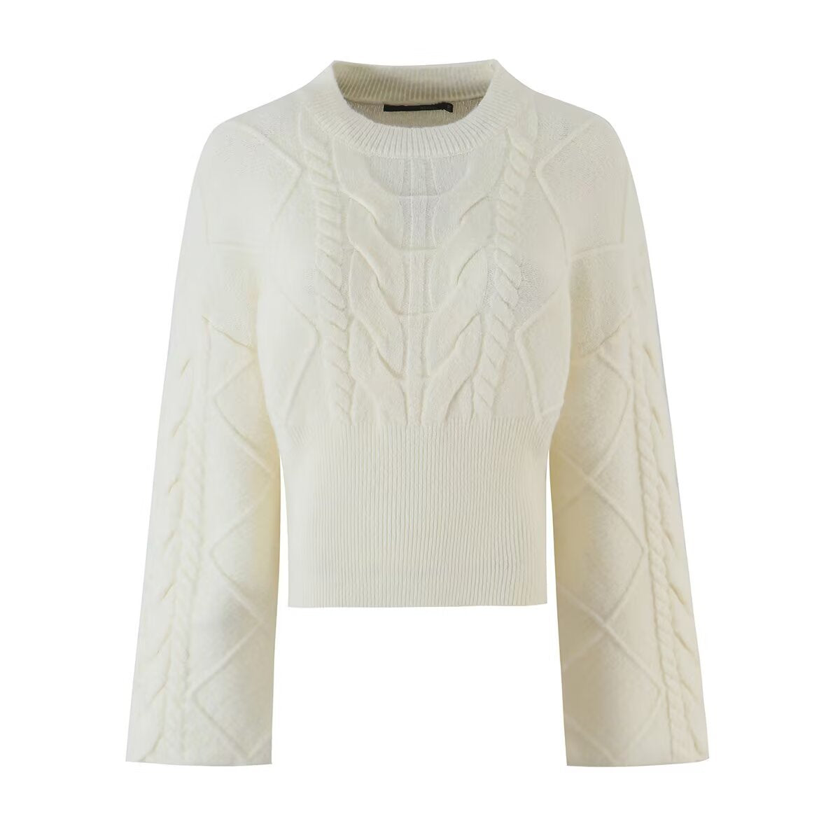 Straight sleeve Fried Dough Twists waist round neck knit sweater women