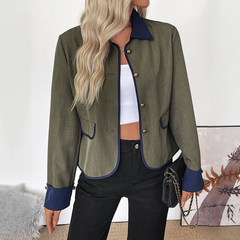 Elegant Vintage Jacket with Metal Buttons, Lapel and Contrast Trim