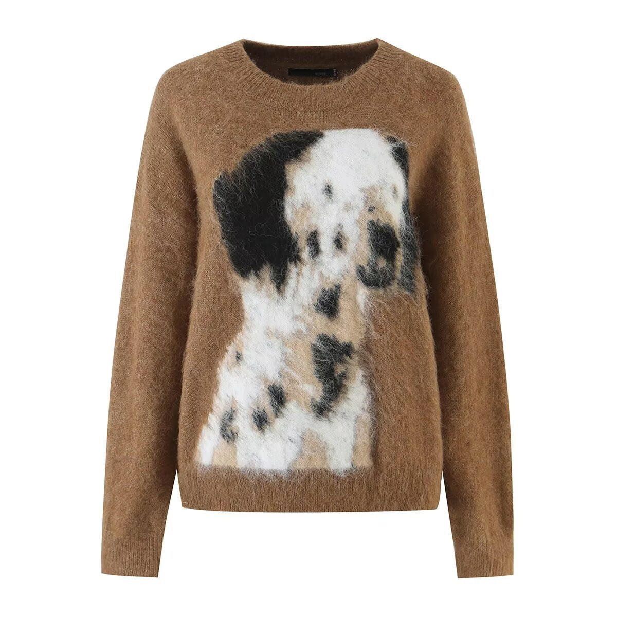 Loose little dog pattern jacquard knitted sweater for women
