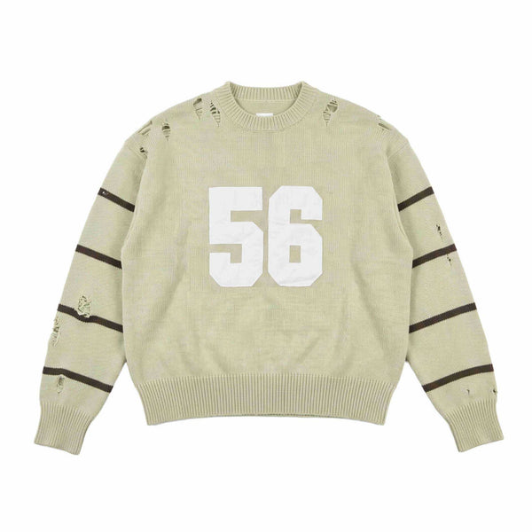 Distressed Hollow-out Patchwork Stripe Number Frayed Edge Embroidery Pullover sweater