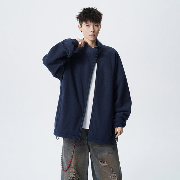 Outdoor Casual Stand Collar Sweatshirt for Men, Loose Fit, Fashionable, Comfortable, Warm, Trendy Solid Color Men's Jacket