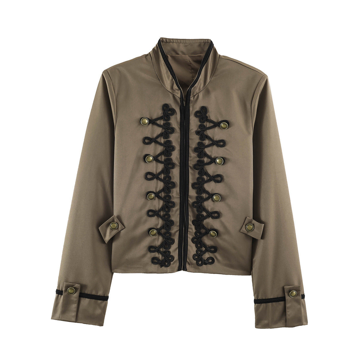 Simple knot wrapped flower sleeves long sleeved stand up collar jacket for women