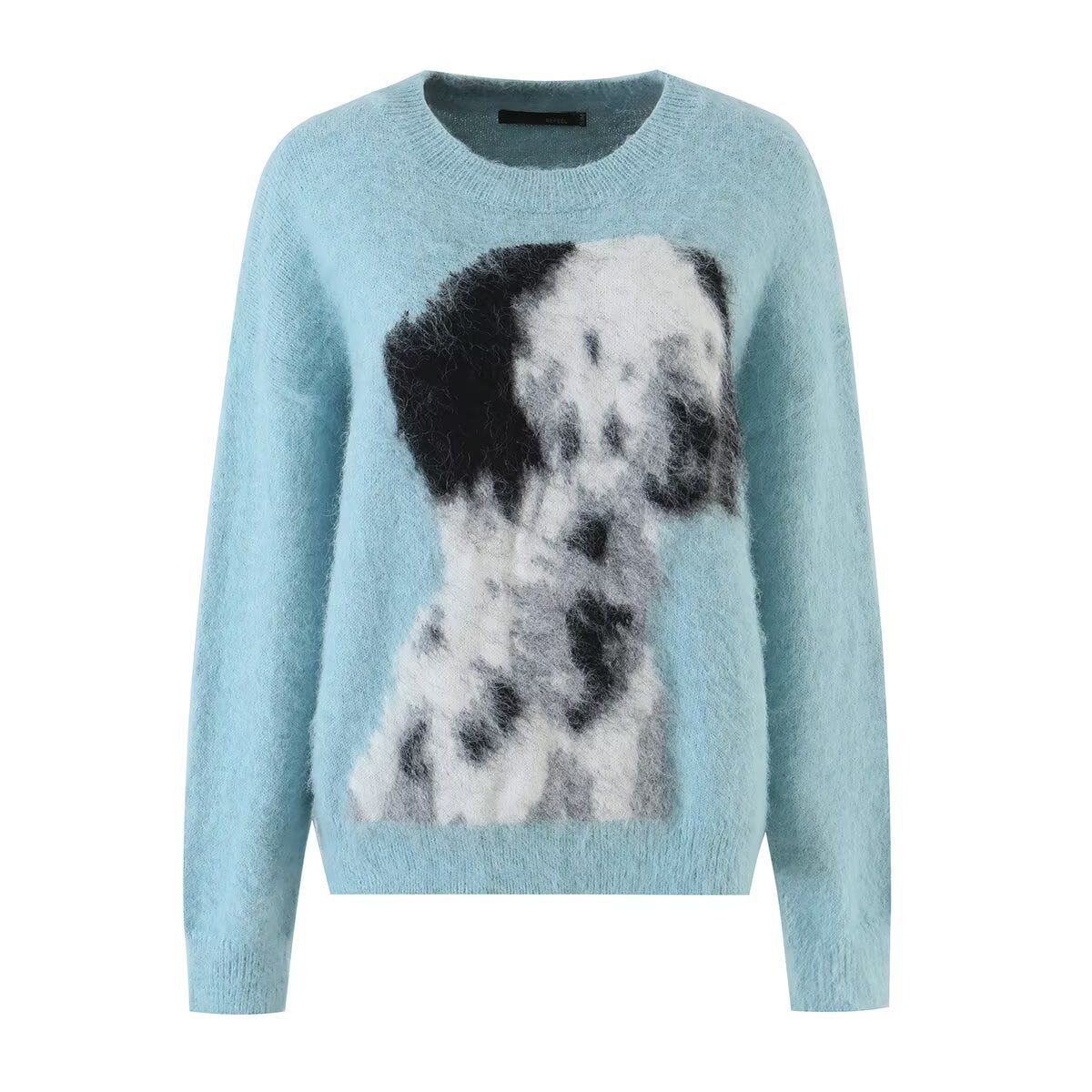 Loose little dog pattern jacquard knitted sweater for women